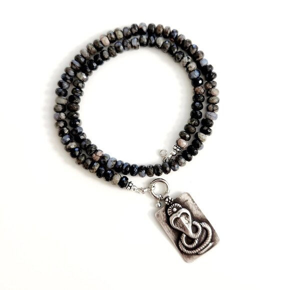 GRAY OPAL NECKLACE W/ 925 SILVER COBRA PENDANT-16
